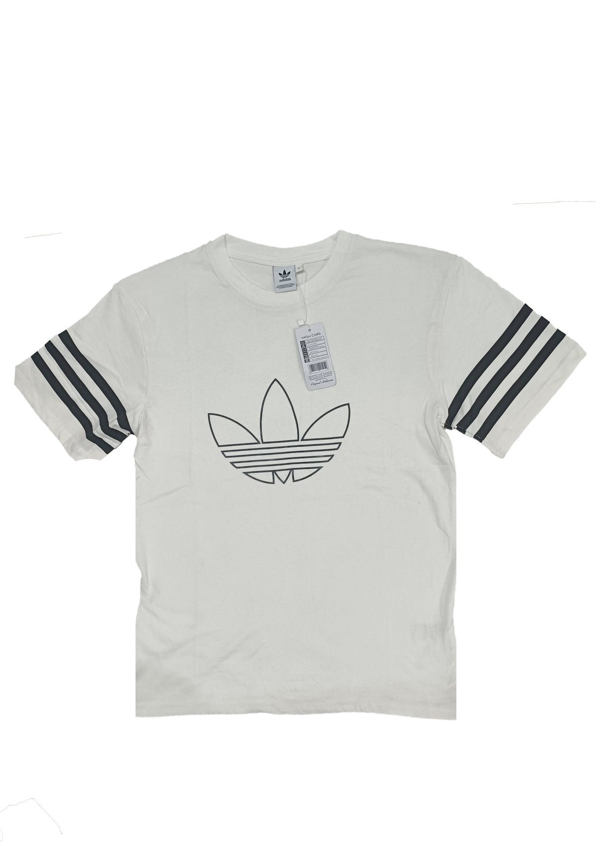 Title: Adidas Trefoil Stripe Sleeve White T-Shirt